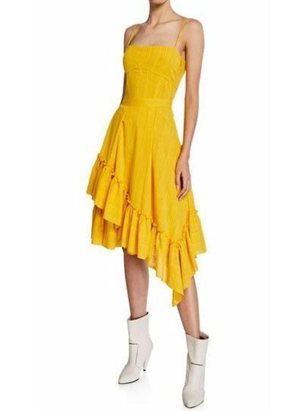 10 Crosby Derek Lam Yellow Asymmetrical Ruffle Midi Dress
